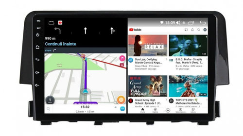 Navigatie dedicata cu Android Honda Civic X 2015 - 2021, 3GB RAM, Radio GPS Dual Zone, Display HD IPS 9" Touchscreen, Internet Wi-Fi si slot SIM 4G, Bluetooth, MirrorLink, USB, Waze