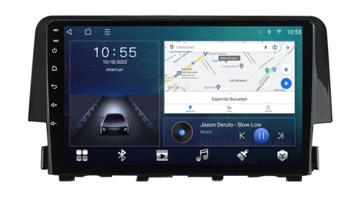 Navigatie dedicata cu Android Honda Civic X 2015 - 2021, 3GB RAM, Radio GPS Dual Zone, Display HD IPS 9" Touchscreen, Internet Wi-Fi si slot SIM 4G, Bluetooth, MirrorLink, USB, Waze