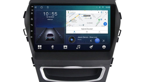Navigatie dedicata cu Android Hyundai Santa Fe III / Grand Santa Fe 2012 - 2018, 3GB RAM, Radio GPS Dual Zone, Display HD IPS 9" Touchscreen, Internet Wi-Fi si slot SIM 4G, Bluetooth, MirrorLink, USB, Waze