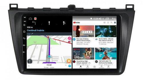 Navigatie dedicata cu Android Mazda 6 2008 - 2013, 4GB RAM, Radio GPS Dual Zone, Display HD IPS 9" Touchscreen, Internet Wi-Fi si slot SIM 4G, Bluetooth, MirrorLink, USB, Waze