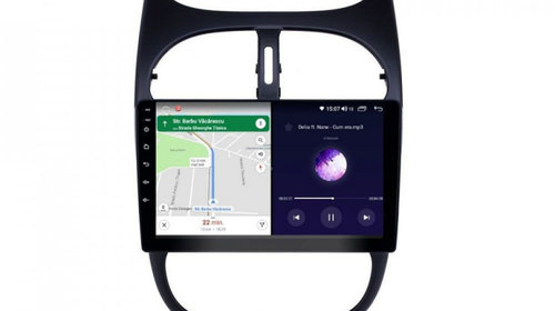 Navigatie dedicata cu Android Peugeot 206 1998 - 2009, 8GB RAM, Radio GPS Dual Zone, Display HD IPS 9" Touchscreen, Internet Wi-Fi si slot SIM 4G, Bluetooth, MirrorLink, USB, Waze
