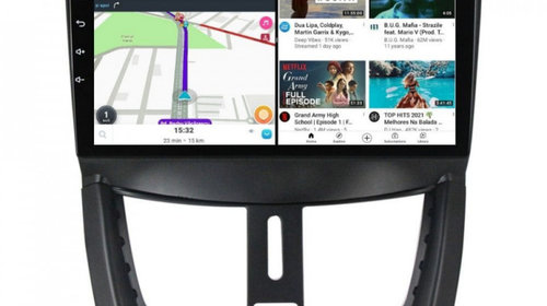 Navigatie dedicata cu Android Peugeot 207 2006 - 2015, 8GB RAM, Radio GPS Dual Zone, Display HD IPS 9" Touchscreen, Internet Wi-Fi si slot SIM 4G, Bluetooth, MirrorLink, USB, Waze