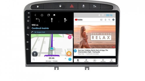 Navigatie dedicata cu Android Peugeot 308 I 2007 - 2013, 1GB RAM, Radio GPS Dual Zone, Display HD IPS 9" Touchscreen, Internet Wi-Fi, Bluetooth, MirrorLink, USB, Waze