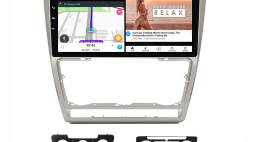 Navigatie dedicata cu Android Skoda Octavia II 2009 - 2013, gri, 2GB RAM, Radio GPS Dual Zone, Display HD IPS 10" Touchscreen, Internet Wi-Fi, Bluetooth, MirrorLink, USB, Waze