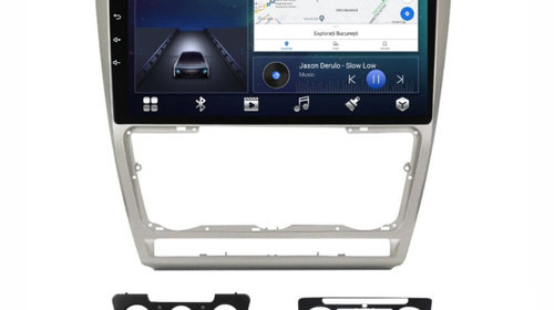 Navigatie dedicata cu Android Skoda Octavia II 2009 - 2013, gri, 3GB RAM, Radio GPS Dual Zone, Display HD IPS 10" Touchscreen, Internet Wi-Fi si slot SIM 4G, Bluetooth, MirrorLink, USB, Waze