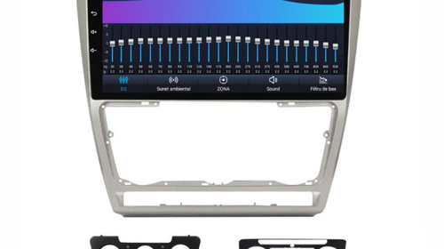 Navigatie dedicata cu Android Skoda Octavia II 2009 - 2013, gri, 3GB RAM, Radio GPS Dual Zone, Display HD IPS 10" Touchscreen, Internet Wi-Fi si slot SIM 4G, Bluetooth, MirrorLink, USB, Waze