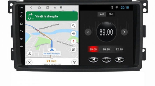 Navigatie dedicata cu Android Smart Fortwo 2007 - 2010, 1GB RAM, Radio GPS Dual Zone, Display HD IPS 9" Touchscreen, Internet Wi-Fi, Bluetooth, MirrorLink, USB, Waze