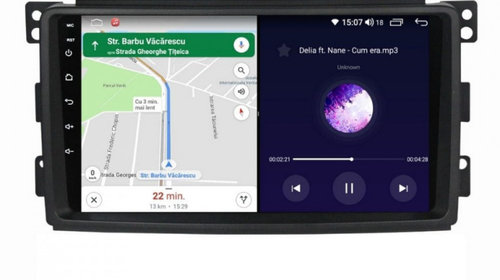 Navigatie dedicata cu Android Smart Fortwo 2007 - 2010, 6GB RAM, Radio GPS Dual Zone, Display HD IPS 9" Touchscreen, Internet Wi-Fi si slot SIM 4G, Bluetooth, MirrorLink, USB, Waze