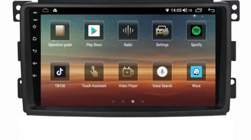 Navigatie dedicata cu Android Smart Fortwo 2007 - 2010, 6GB RAM, Radio GPS Dual Zone, Display HD IPS 9" Touchscreen, Internet Wi-Fi si slot SIM 4G, Bluetooth, MirrorLink, USB, Waze