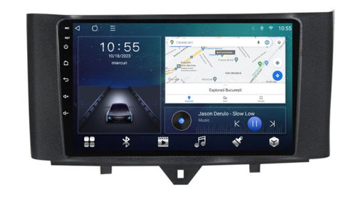 Navigatie dedicata cu Android Smart Fortwo 2011 - 2014, 3GB RAM, Radio GPS Dual Zone, Display HD IPS 9" Touchscreen, Internet Wi-Fi si slot SIM 4G, Bluetooth, MirrorLink, USB, Waze