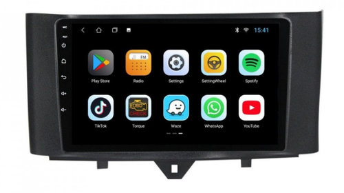 Navigatie dedicata cu Android Smart Fortwo 2011 - 2014, 1GB RAM, Radio GPS Dual Zone, Display HD IPS 9" Touchscreen, Internet Wi-Fi, Bluetooth, MirrorLink, USB, Waze