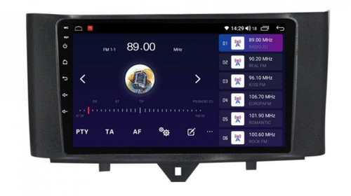 Navigatie dedicata cu Android Smart Fortwo 2011 - 2014, 8GB RAM, Radio GPS Dual Zone, Display HD IPS 9" Touchscreen, Internet Wi-Fi si slot SIM 4G, Bluetooth, MirrorLink, USB, Waze