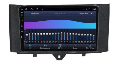 Navigatie dedicata cu Android Smart Fortwo 2011 - 2014, 3GB RAM, Radio GPS Dual Zone, Display HD IPS 9" Touchscreen, Internet Wi-Fi si slot SIM 4G, Bluetooth, MirrorLink, USB, Waze