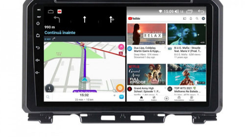 Navigatie dedicata cu Android Suzuki Jimny dupa 2018, 4GB RAM, Radio GPS Dual Zone, Display HD IPS 9" Touchscreen, Internet Wi-Fi si slot SIM 4G, Bluetooth, MirrorLink, USB, Waze