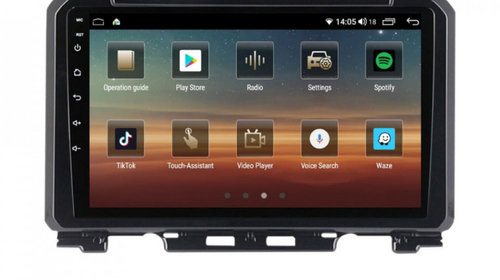 Navigatie dedicata cu Android Suzuki Jimny dupa 2018, 8GB RAM, Radio GPS Dual Zone, Display HD IPS 9" Touchscreen, Internet Wi-Fi si slot SIM 4G, Bluetooth, MirrorLink, USB, Waze