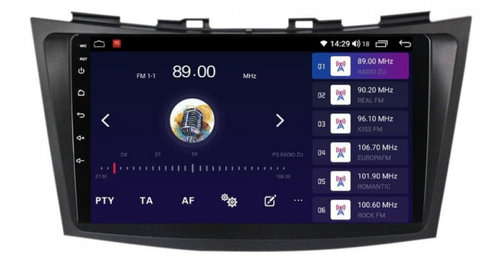 Navigatie dedicata cu Android Suzuki Swift IV 2010 - 2017, 6GB RAM, Radio GPS Dual Zone, Display HD IPS 9" Touchscreen, Internet Wi-Fi si slot SIM 4G, Bluetooth, MirrorLink, USB, Waze