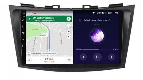 Navigatie dedicata cu Android Suzuki Swift IV 2010 - 2017, 8GB RAM, Radio GPS Dual Zone, Display HD IPS 9" Touchscreen, Internet Wi-Fi si slot SIM 4G, Bluetooth, MirrorLink, USB, Waze