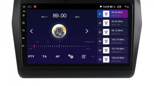 Navigatie dedicata cu Android Suzuki Swift V dupa 2017, 6GB RAM, Radio GPS Dual Zone, Display HD IPS 9" Touchscreen, Internet Wi-Fi si slot SIM 4G, Bluetooth, MirrorLink, USB, Waze