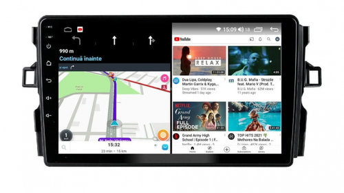 Navigatie dedicata cu Android Toyota Auris 2006 - 2012, 3GB RAM, Radio GPS Dual Zone, Display HD IPS 9" Touchscreen, Internet Wi-Fi si slot SIM 4G, Bluetooth, MirrorLink, USB, Waze
