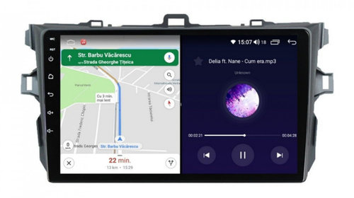 Navigatie dedicata cu Android Toyota Corolla 2007 - 2013, 8GB RAM, Radio GPS Dual Zone, Display HD IPS 9" Touchscreen, Internet Wi-Fi si slot SIM 4G, Bluetooth, MirrorLink, USB, Waze