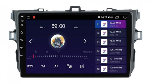 Navigatie dedicata cu Android Toyota Corolla 2007 - 2013, 8GB RAM, Radio GPS Dual Zone, Display HD IPS 9" Touchscreen, Internet Wi-Fi si slot SIM 4G, Bluetooth, MirrorLink, USB, Waze