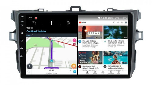 Navigatie dedicata cu Android Toyota Corolla 2007 - 2013, 8GB RAM, Radio GPS Dual Zone, Display HD IPS 9" Touchscreen, Internet Wi-Fi si slot SIM 4G, Bluetooth, MirrorLink, USB, Waze
