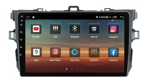 Navigatie dedicata cu Android Toyota Corolla 2007 - 2013, 8GB RAM, Radio GPS Dual Zone, Display HD IPS 9" Touchscreen, Internet Wi-Fi si slot SIM 4G, Bluetooth, MirrorLink, USB, Waze