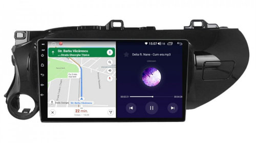 Navigatie dedicata cu Android Toyota Hilux VIII dupa 2015, 8GB RAM, Radio GPS Dual Zone, Display HD IPS 10" Touchscreen, Internet Wi-Fi si slot SIM 4G, Bluetooth, MirrorLink, USB, Waze