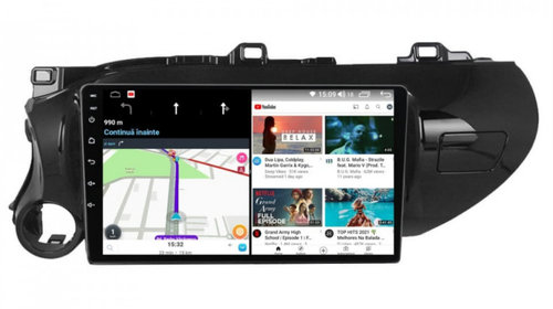 Navigatie dedicata cu Android Toyota Hilux VIII dupa 2015, 8GB RAM, Radio GPS Dual Zone, Display HD IPS 10" Touchscreen, Internet Wi-Fi si slot SIM 4G, Bluetooth, MirrorLink, USB, Waze