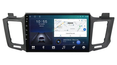 Navigatie dedicata cu Android Toyota Rav 4 IV 2013 - 2018, 3GB RAM, Radio GPS Dual Zone, Display HD IPS 10" Touchscreen, Internet Wi-Fi si slot SIM 4G, Bluetooth, MirrorLink, USB, Waze