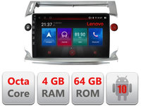 Navigatie dedicata Lenovo Citroen C4 E-088, Octacore, 4Gb RAM, 64Gb Hdd, 4G, Qled, 360, DSP, Carplay,Bluetooth