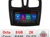 Navigatie dedicata Lenovo Dacia Sandero 2012-2020 var B Octacore, 8 Gb RAM, 128 Gb Hdd, 4G, Qled 2K, DSP, Carplay AA, 360,Bluetooth