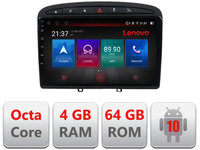 Navigatie dedicata Lenovo Peugeot 308 E-038, Octacore, 4Gb RAM, 64Gb Hdd, 4G, Qled, 360, DSP, Carplay,Bluetooth