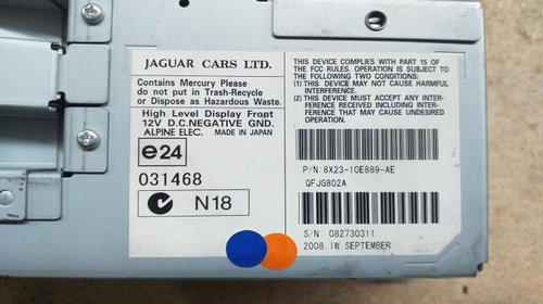 Navigatie Display / Unitate radio jaguar XF Cod: QFJG802A QFJG802A / 8X23-10E889-AE Jaguar XF [facelift] [2011 - 2015]