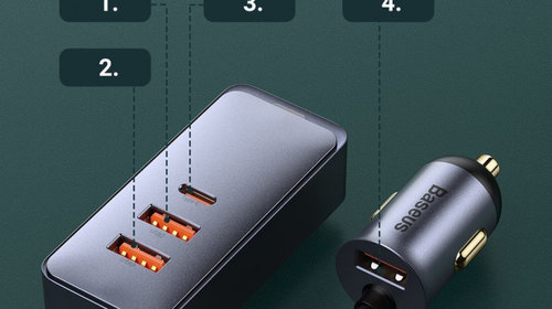Încărcător Auto Baseus Share Together 3x USB / USB Tip C 120W PPS Quick Charge Power Delivery Gri CCBT-B0G
