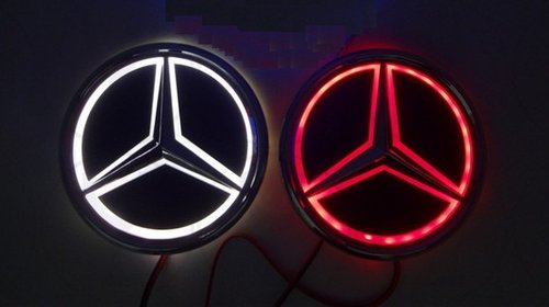 NOU! Emblema LED Mercedes Benz 5D Red 8.7x8.7cm . tuning auto