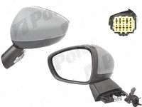 Oglinda exterioara Citroen C4 (B7), 09.2010-2011, Stanga, reglare electrica, grunduit, incalzita, geam convex, cromat, 7 pini, cu semnalizare, baza oglinda negru