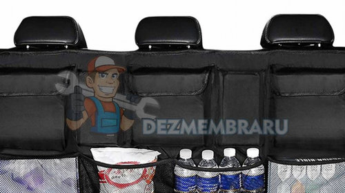Organizator portbagaj auto cu 2 suporturi pentru pahare, 3 buzunare si 4 suporturi