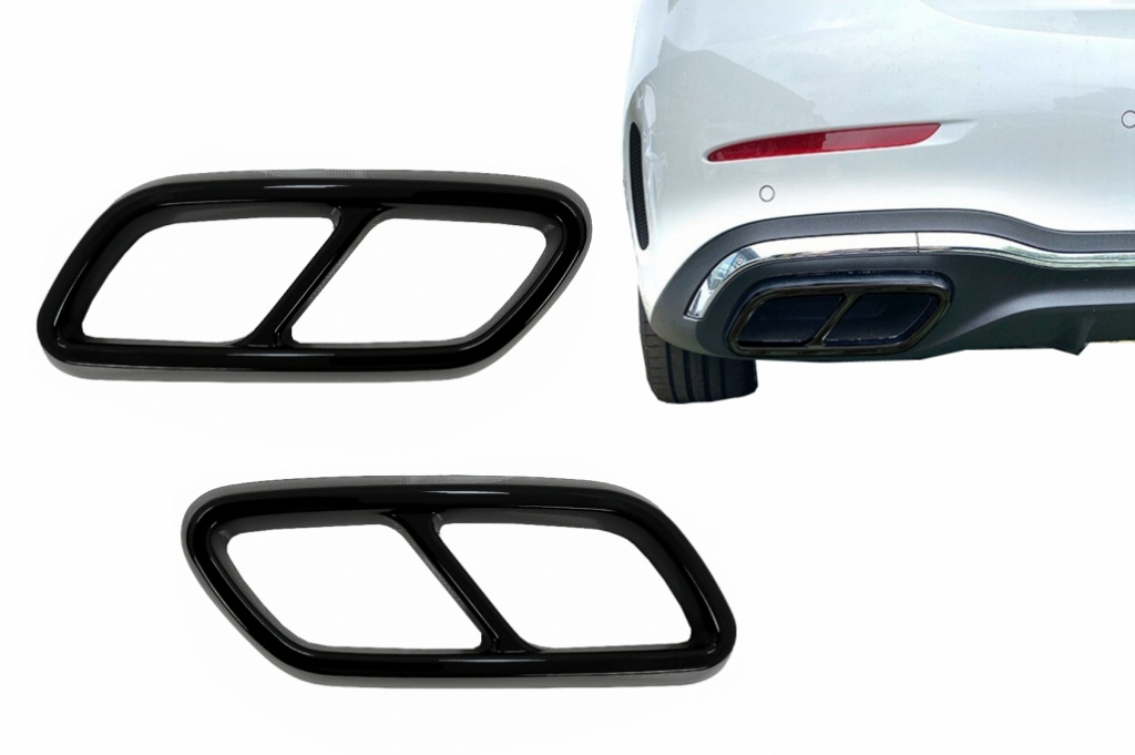 Ornamente tobe sistem de evacuare compatibil cu Mercedes C-Class W206 S206 Sport Line (2021-Up) Negru Lucios MTMBW206