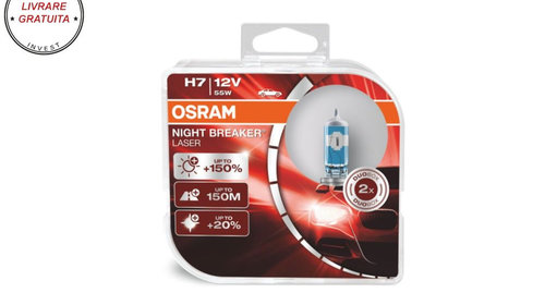 OSRAM NIGHT BREAKER LASER H7 Becuri Auto-Moto Halogen 64210NL-HCB H7 12V 55W (2 be- livrare gratuita