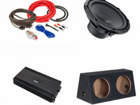 Pachet 2 x Subwoofer auto Hertz Cento CS 300W + Amplificator Aura Venom D1000.1 + Kit de cabluri complet