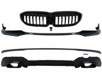 Pachet Exterior Extensii compatibil cu BMW Seria 3 G20 Sedan G21 Touring (2018-up) cu Difuzor de aer si Ornamente evacuare M340i Design Negru Lucios CBBMG20MPB