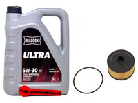 Pachet filtru de ulei + ulei de motor MADDOX OIL FE Ultra A5/B5 5W-30 5L pentru Dacia/Renault 0.9/1.0 TCE
