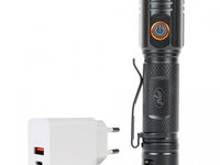 Pachet lanterna PNI Adventure F650 cu LED 20W, 2000 lm, din aluminiu, IPX6, acumulator inclus si alimentator PNI CHG300 cu port USB C, QC3.0, PD3.0, PPS si port USB-A, 30W PNI-CHG3F650