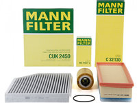 Pachet Revizie Filtre Aer + Polen + Ulei Mann Filter Audi A4 B8 2007-2015 2.0 TDI 120-177 PS C32130 + CUK2450 + HU719/7X