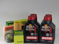 Pachet schimb ulei MOTUL 8100 Eco-Lite 0W20, Toyota Prius 5 Hybrid, 1.8i, 98CP, 2015-prezent