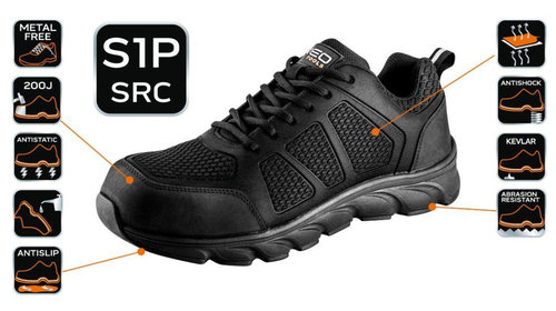 Pantofi de lucru S1P SRC, cupa de varf din material compozit, talpa intermediara din kevlar, marimea 47 82-156-47