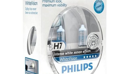 Philips set 2 becuri h7+ 2 w5w pozitii whitevision xenon effect