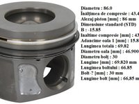 Piston echipat cu segmenti pentru Citroen,Ford,Jaguar,Peugeot - motor 2.2 TDCI -