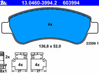 Placute frana 13 0460-3994 2 ATE pentru CitroEn Berlingo CitroEn C3 Peugeot Partner Peugeot Ranch Peugeot Grand Peugeot 208 CitroEn Xsara Peugeot 207 Peugeot 307 Peugeot 206 CitroEn C2 CitroEn C4 Peugeot 1007